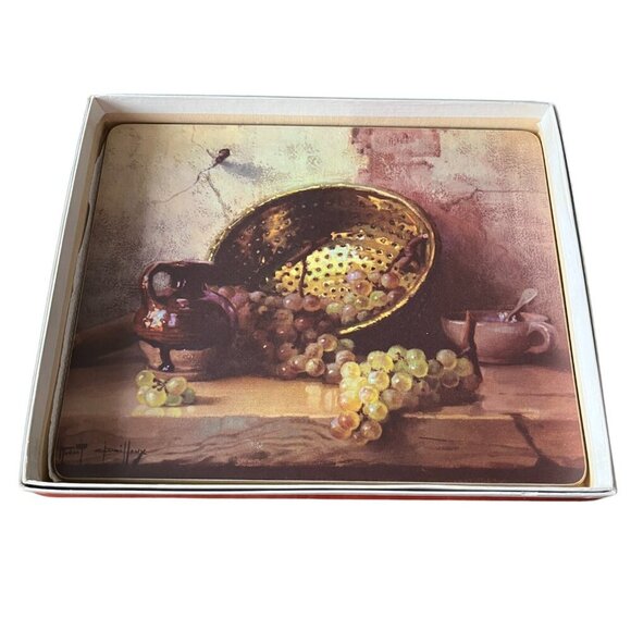 Chailloux Melamine Placemats Fruit Still Life French Cork Back Set of 6 Box Vtg - Picture 5 of 11